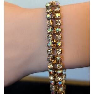 Vintage 60s-70s Signed Sherman Stunning AB and Topaz Swarovski Crystal Bracelet